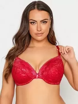 Yours Clothing Contrast Lace Plunge Bra - Red, Size 44D, Women