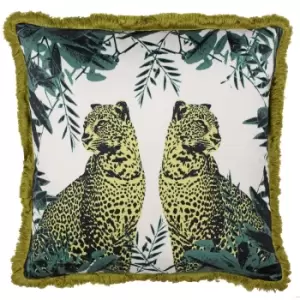 Twin Leopard Cushion Teal/Ochre, Teal/Ochre / 45 x 45cm / Polyester Filled