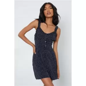 I Saw It First Navy Polka Dot Frill Strap Button Up Playsuit - Blue