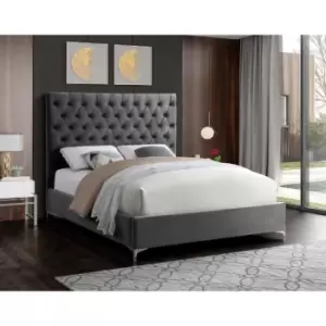 Charlston Bed King Plush Velvet Steel