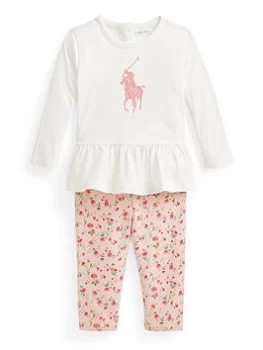 Ralph Lauren Baby Girl Long Sleeve Polo T Shirt And Legging Set - White, Size 6 Months