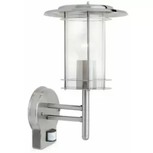 Loops - IP44 Outdoor Wall Light Stainless Steel Modern Lantern Glass Round pir Outdoor