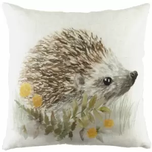 Evans Lichfield - Woodland Hedgehog Watercolour Print Cushion Cover, White, 43 x 43 Cm