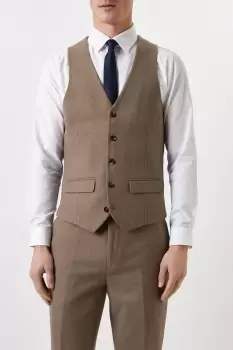 Mens Slim Neutral Herringbone Tweed Suit Waistcoat