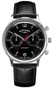 Rotary Mens Avenger Black Leather Strap Black Dial Watch