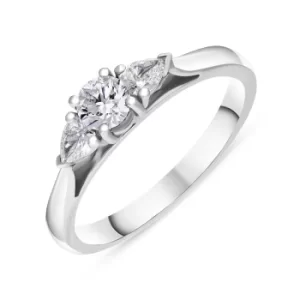 Platinum Diamond Round Brilliant and Pear Cut Three Stone Ring