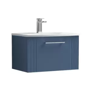 Nuie Deco Satin Blue 600mm Wall Hung Single Drawer Vanity Unit with 30mm Curved Profile Basin - DPF394G - Satin Blue