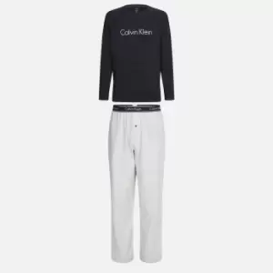 Calvin Klein Mens Long Sleeve Sleep Set - Snow Heather/Black - L