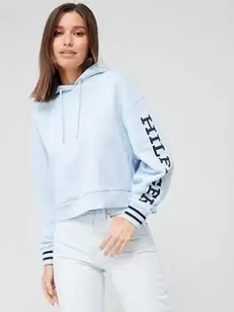 Tommy Hilfiger Vertical Logo Sleeve Crop Hoodie - Blue Size M, Women