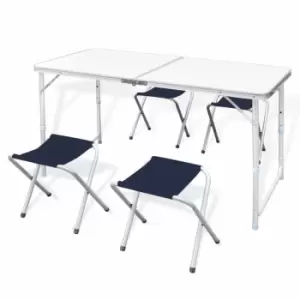 Foldable Camping Table Set with 4 Stools Height Adjustable 120x60cm Vidaxl White