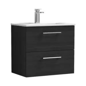 Nuie Arno Charcoal Black 600mm Wall Hung 2 Drawer Vanity Unit with 18mm Profile Basin - ARN624B - Charcoal Black