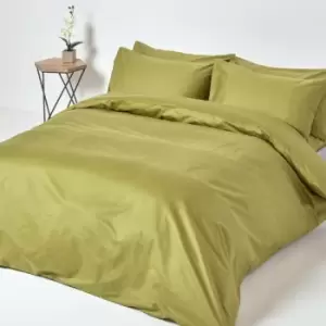 Olive Green Egyptian Cotton Duvet Cover Set 1000 Thread Count, King - Olive Green - Olive Green - Homescapes