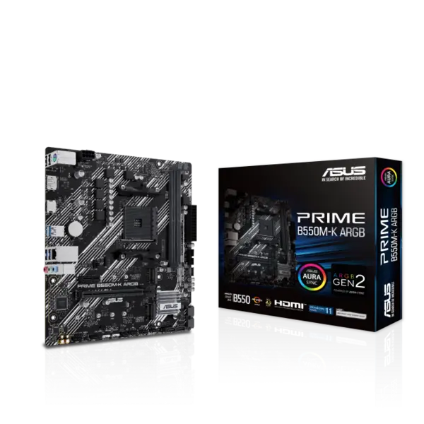 Asus Prime B550M-K ARGB AMD B550 DDR4 Micro ATX Motherboard - Socket AM4