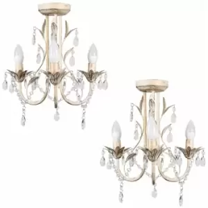 2 x Vintage Distressed White Cream 3 Way Ceiling Lights Chandelier