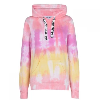 Hype Pink Tie Dye Drawcord Womens Pullover Hoodie - Pink