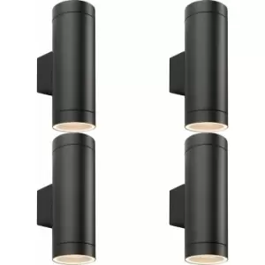 Loops - 4 pack Up & Down Twin Outdoor Wall Light - 2 x 7W GU10 LED - Textured Black