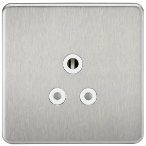 KnightsBridge 1G 5A Screwless Brushed Chrome Round Pin 230V Unswitched Electrical Wall Socket - White Insert