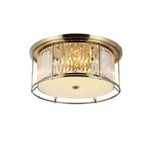 Guilford Ceiling Lamp, 6 Light E27, Antique Brass, Clear