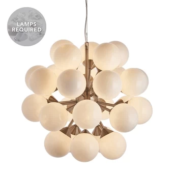 Oscar Globe Pendant Satin Nickel Effect Plate & Gloss White Glass 28 Light Dimmable IP20 - G9