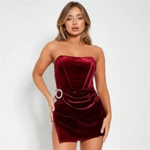 I Saw It First Velvet Bandeau Drape Detail Mini Dress - Red