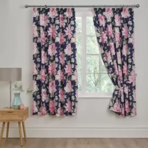 Kirsten Floral Print Lined Pencil Pleat Curtains, Pink/Blue, 66 x 72" - Dreams&drapes