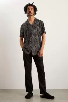 Black Abstract Floral Print Viscose Revere Shirt