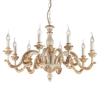 Giglio 8 Light Chandelier Gold, White Finish, E14