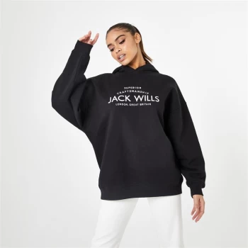 Jack Wills Longline Logo Hoodie - Black