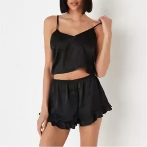 Missguided Satin Cami Frill Detail Pyjama Set - Black