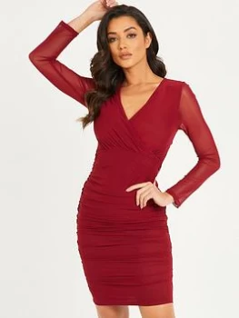 Quiz Berry Mesh Bodycon Midi Dress - 8 - red