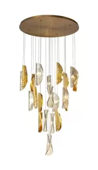 Ceiling Cluster Pendant 5M, 21 x G9, Brass, Copper & Cognac Glass