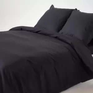 Black Continental Egyptian Cotton Duvet Cover Set 200 Thread Count, 155 x 220cm - Black - Black - Homescapes