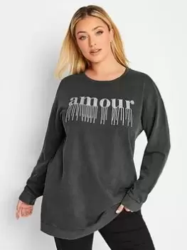 Yours Embellished Sweatshirt - Grey, Size 22-24, Women