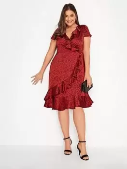 Yours Animal Satin Wrap Dress, Red, Size 20, Women