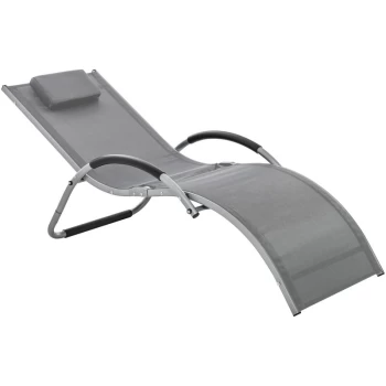 Sun Lounge Recliner Lounge Chair Design Ergonomic w/ Pillow Dark Grey - Outsunny