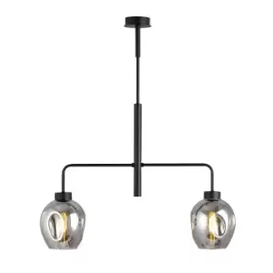 Lukka Black Multi Arm Pendant Ceiling Light with Graphite Glass Shades, 2x E27