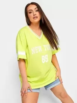 Yours V Neck Varsity Tee Lime, Green, Size 14, Women