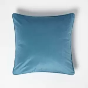 Homescapes - Teal Filled Velvet Cushion with Piped Edge 46 x 46cm - Turquoise