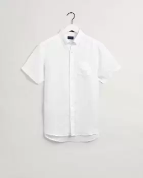 GANT Men Regular Fit Linen Short Sleeve Shirt (L) White