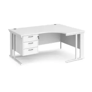 Office Desk Right Hand Corner Desk 1600mm With Pedestal White Top With White Frame 1200mm Depth Maestro 25 MCM16ERP3WHWH