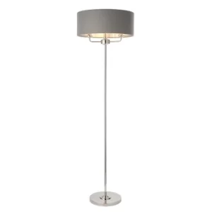 Highclere Floor Lamp Bright Nickel Plate, Charcoal Fabric Shade