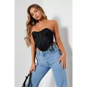 I Saw It First Lace Up Bandeau Corset Top - Black