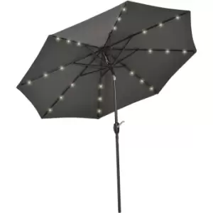 Garden Parasol Outdoor Tilt Sun Umbrella LED Light Hand Crank Grey - Outsunny