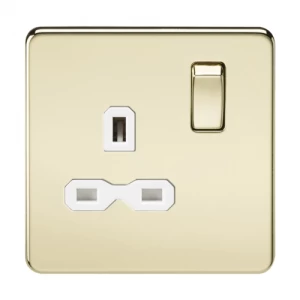 KnightsBridge 1G DP 13A 230V Screwless Polished Brass UK 3 Pin Switched Electrical Wall Socket - White Insert