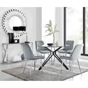 Furniture Box Cascina Dining Table and 4 Grey Pesaro Silver Leg Chairs