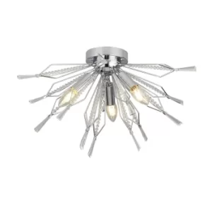 Starburst 3 Light Chrome Semi Flush, Clear Glass Bead Detail