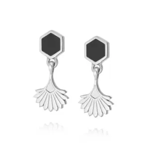 Daisy London 925 Sterling Silver Hexagon Palm Drop Fan Earrings Sterling Silver