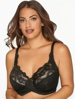 Yours Clothing Black Stretch Lace Underwire Bra, Black, Size 44E, Women