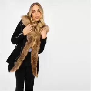 I Saw It First Faux Fur Zip Detail Coat - Black