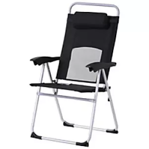 Outsunny Metal Frame 3-Position Adjustable Outdoor Garden Chair w/ Headrest Black